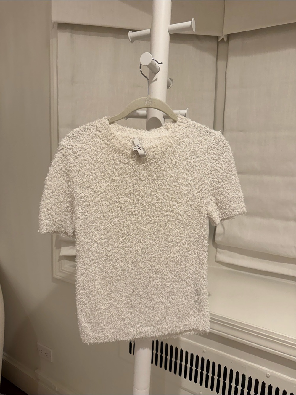 Tibi Cream Bouclé Short-Sleeve Knit Tee